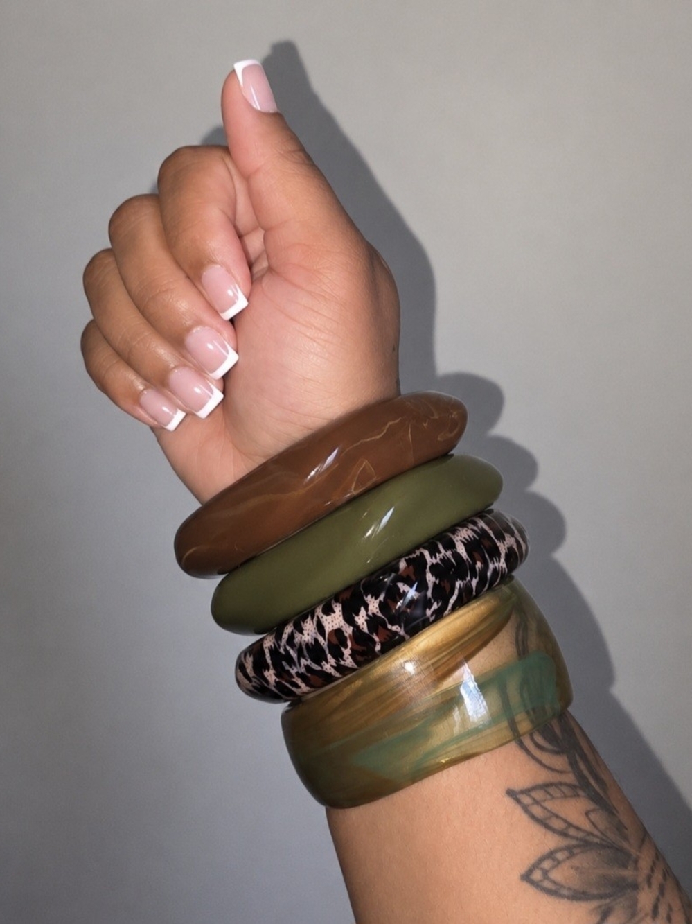 Stacked Resin Bangle Bracelet Set - Olive, Brown & Animal Print